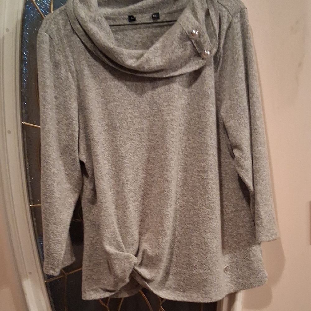 Elegant Heather Gray Cowl Neck Sweater